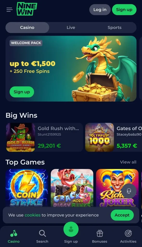 games available on homepage